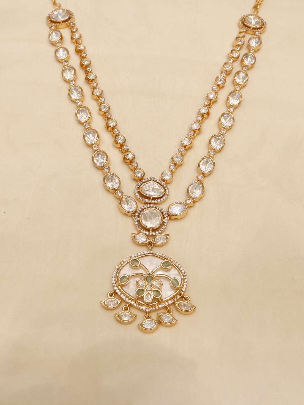 Aanura Green Meenakari Kundan Pendant Necklace Set