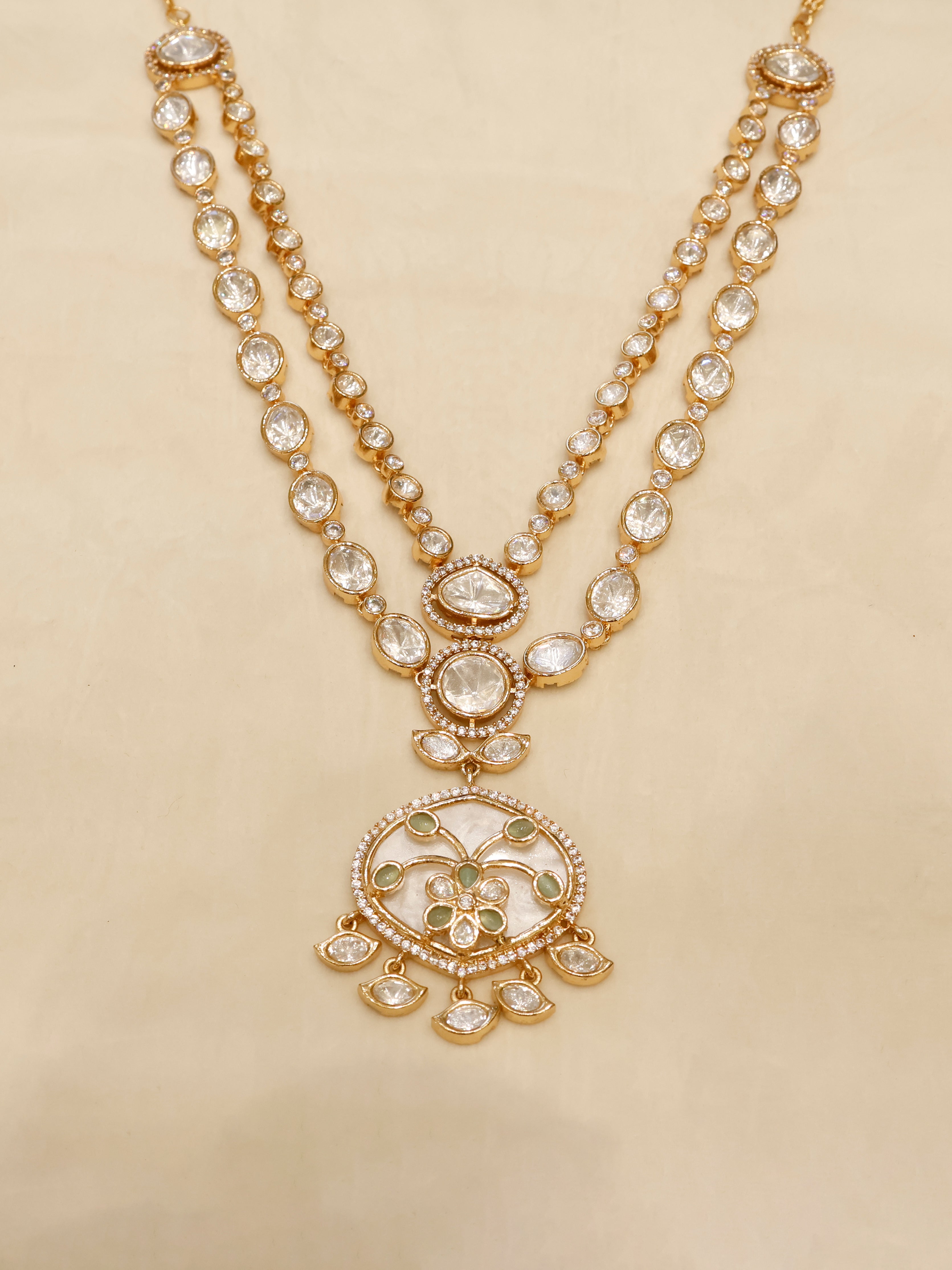 Aanura Green Meenakari Kundan Pendant Necklace Set