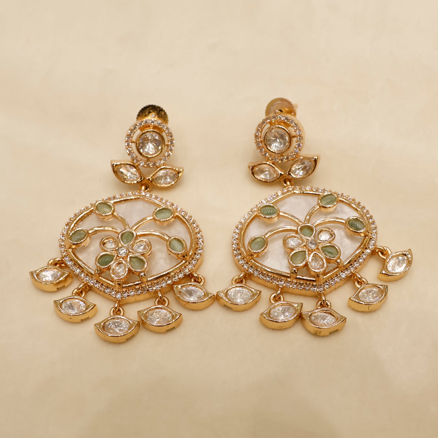 Aanura Green Meenakari Kundan Pendant Necklace Set