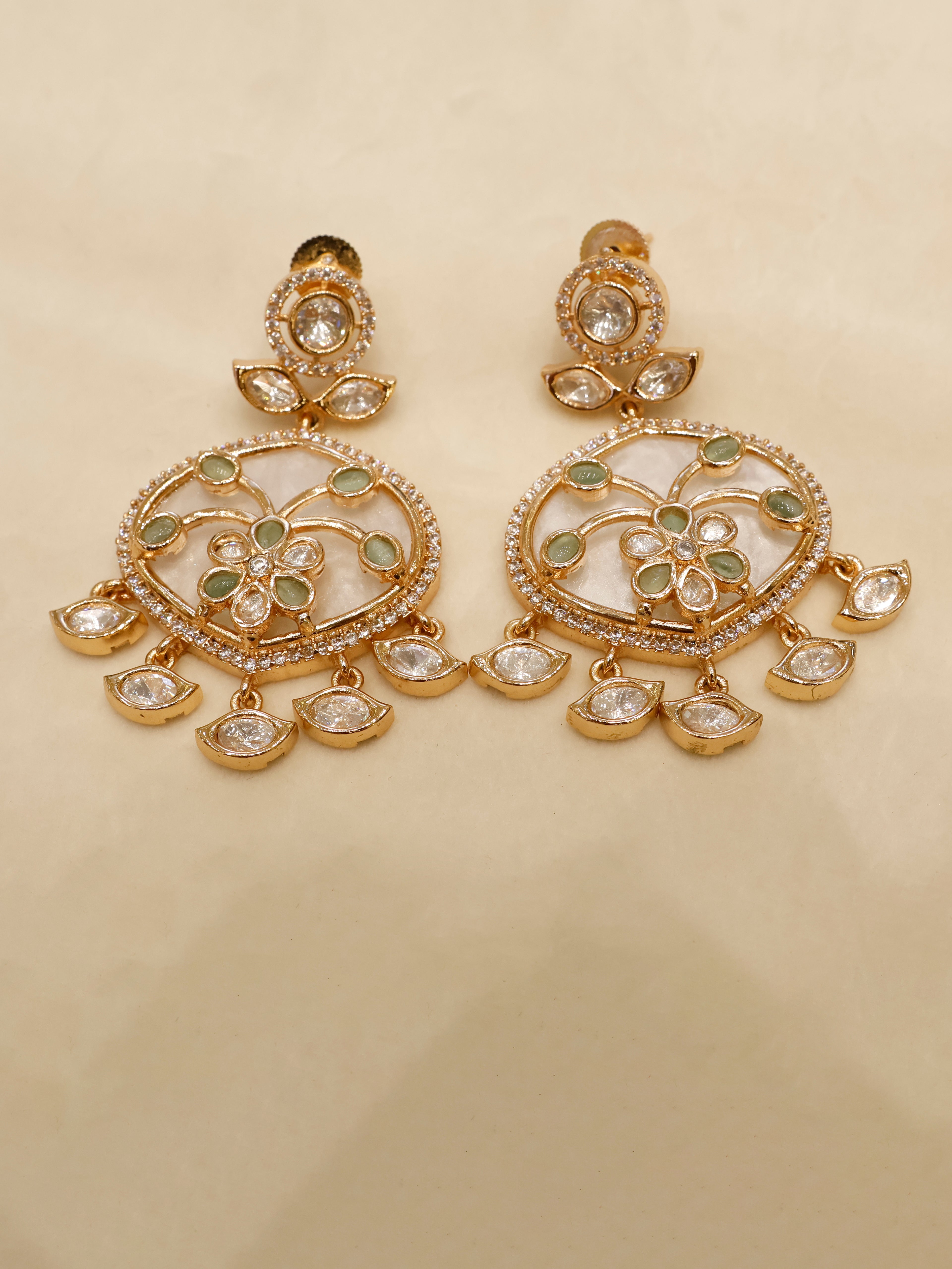 Aanura Green Meenakari Kundan Pendant Necklace Set