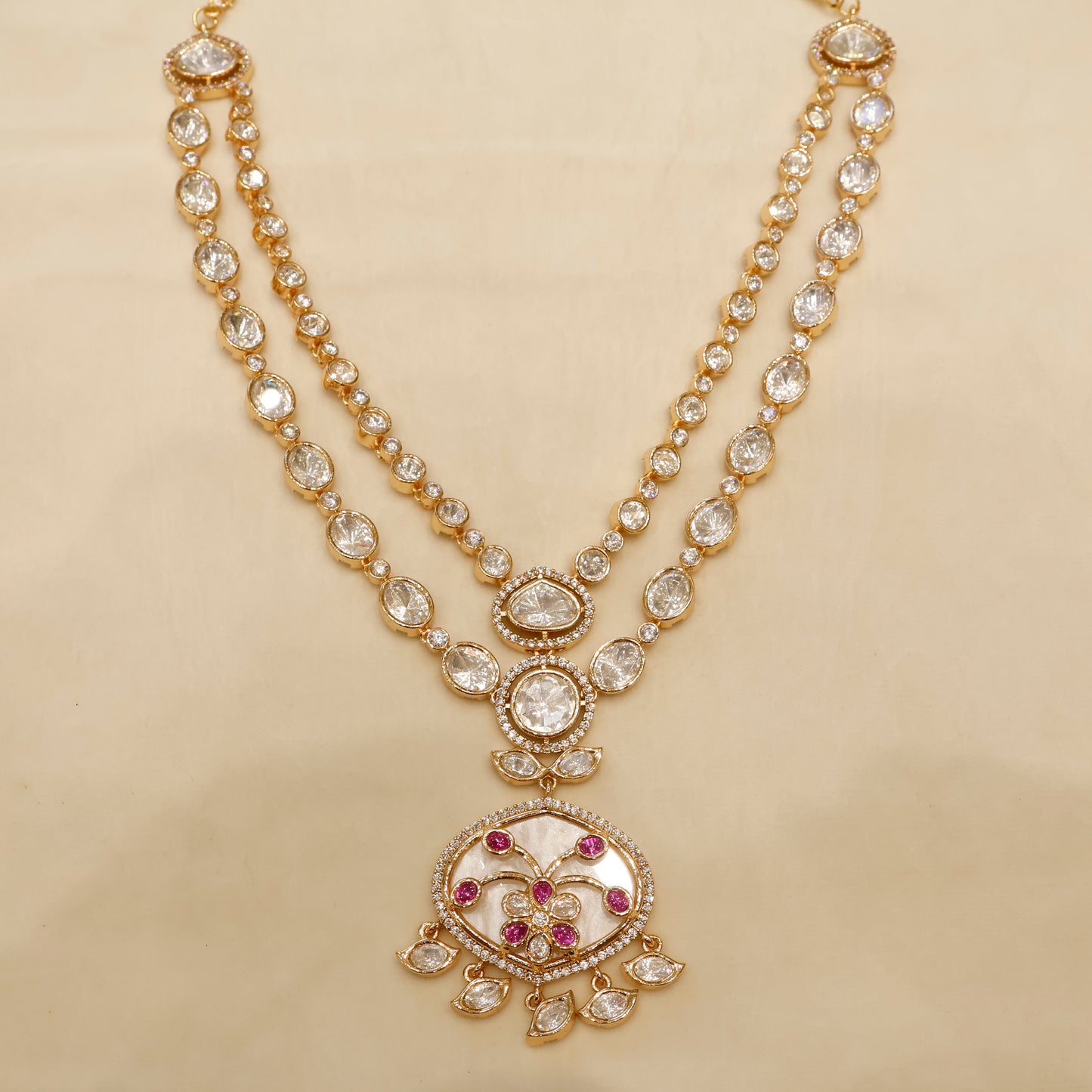 Aanura Green Meenakari Kundan Pendant Necklace Set