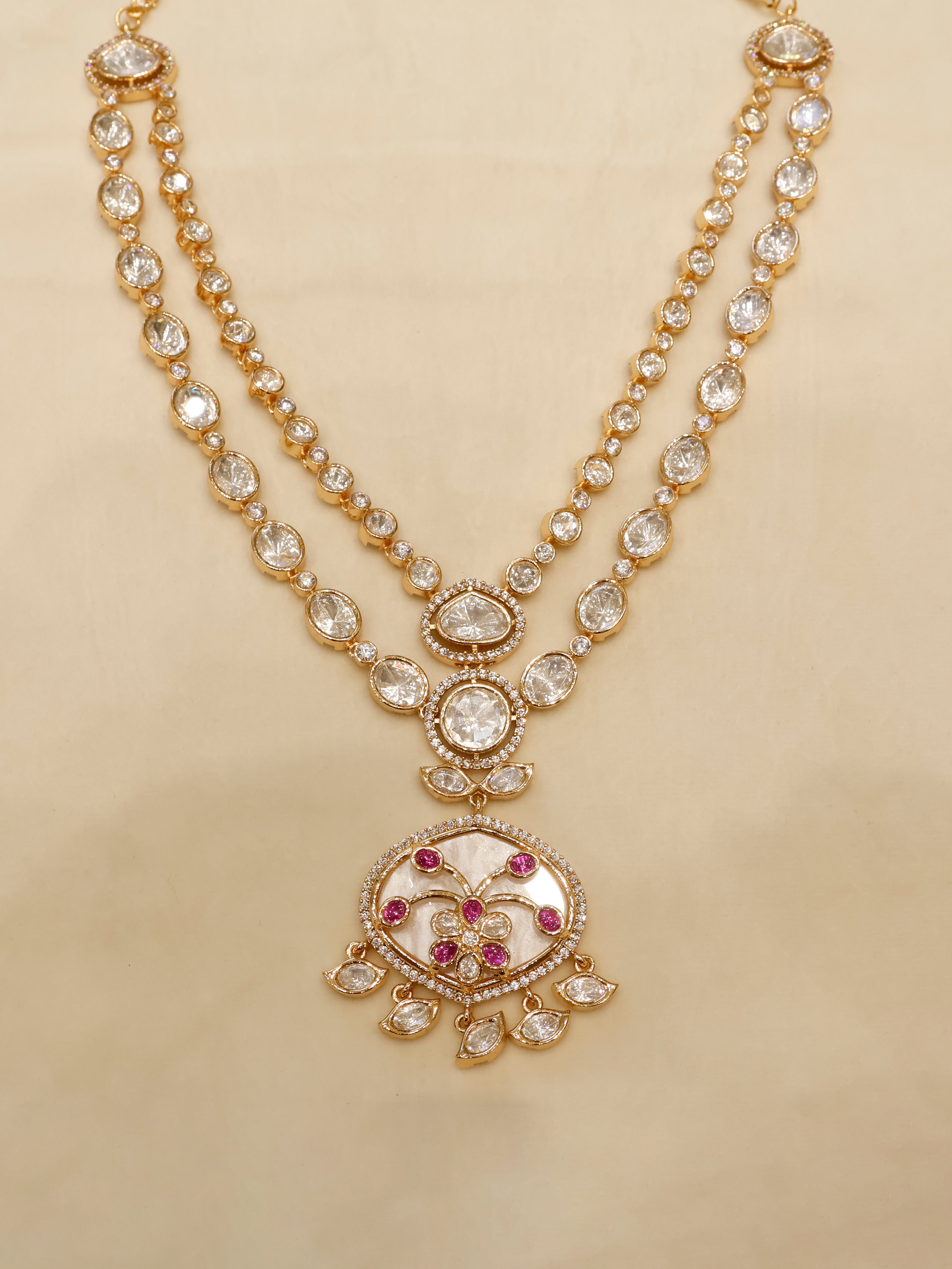 Aanura Green Meenakari Kundan Pendant Necklace Set