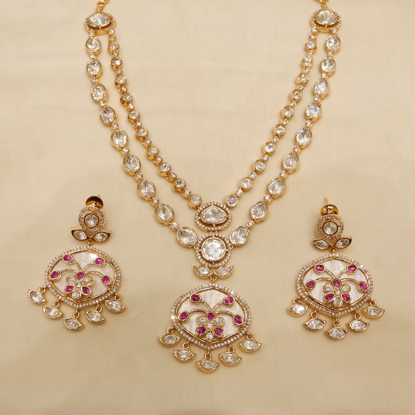 Aanura Green Meenakari Kundan Pendant Necklace Set