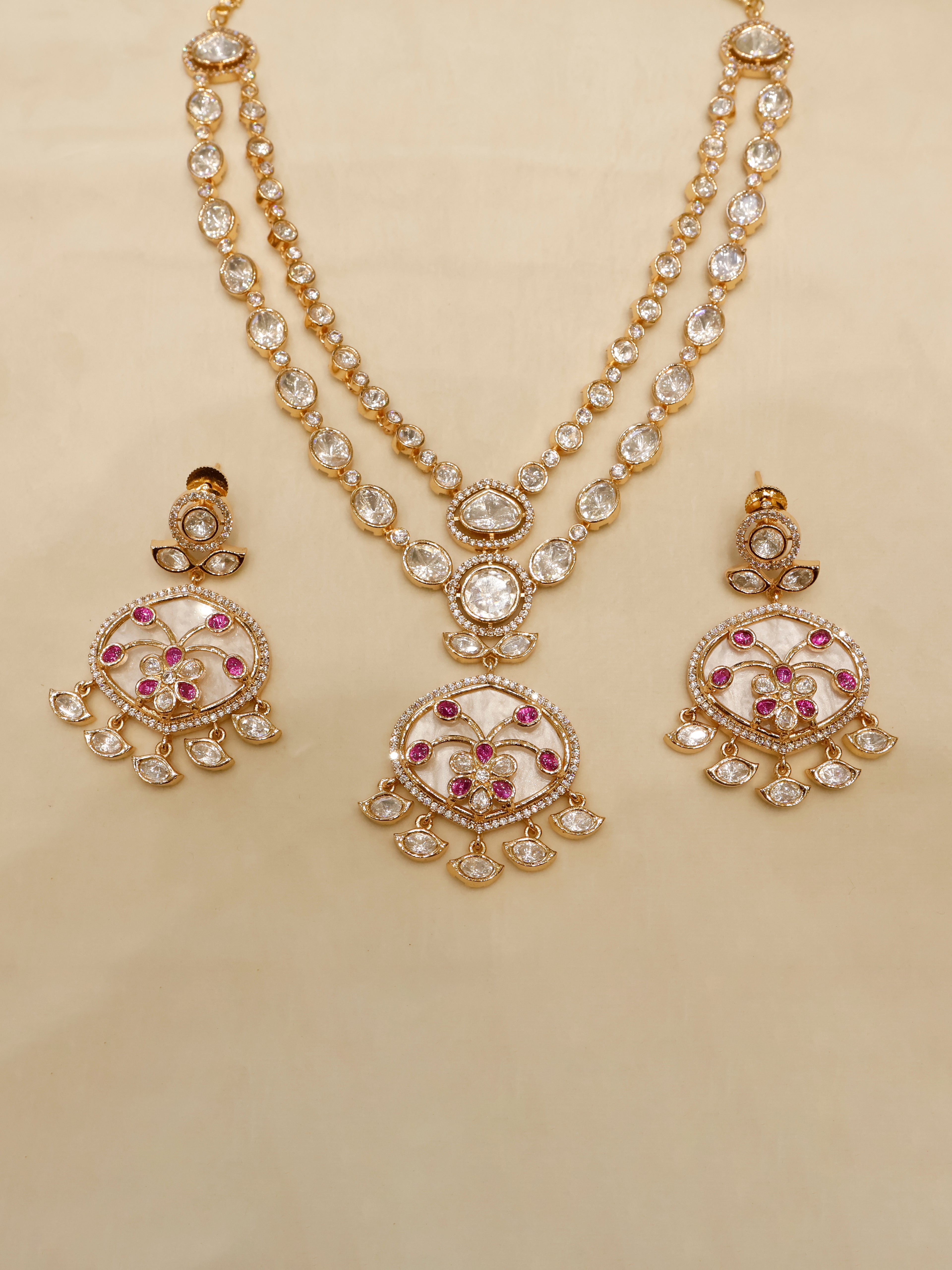 Aanura Green Meenakari Kundan Pendant Necklace Set