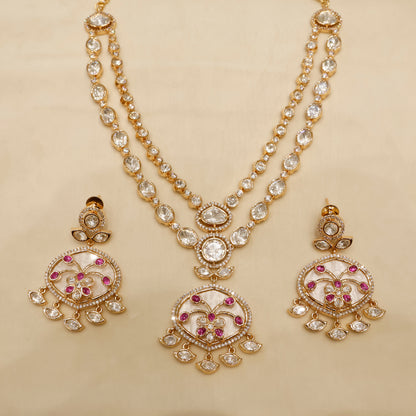 Aanura Green Meenakari Kundan Pendant Necklace Set