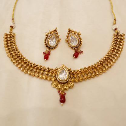 Aanura Antique Pearl Drop Kundan Choker Necklace Set