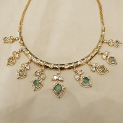 Aanura Peacock Green Kundan Necklace & Earrings Set