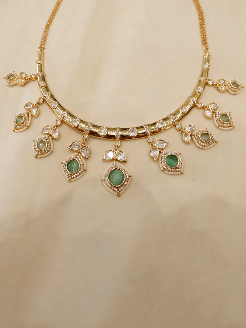 Aanura Peacock Green Kundan Necklace & Earrings Set