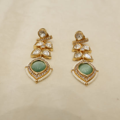 Aanura Peacock Green Kundan Necklace & Earrings Set