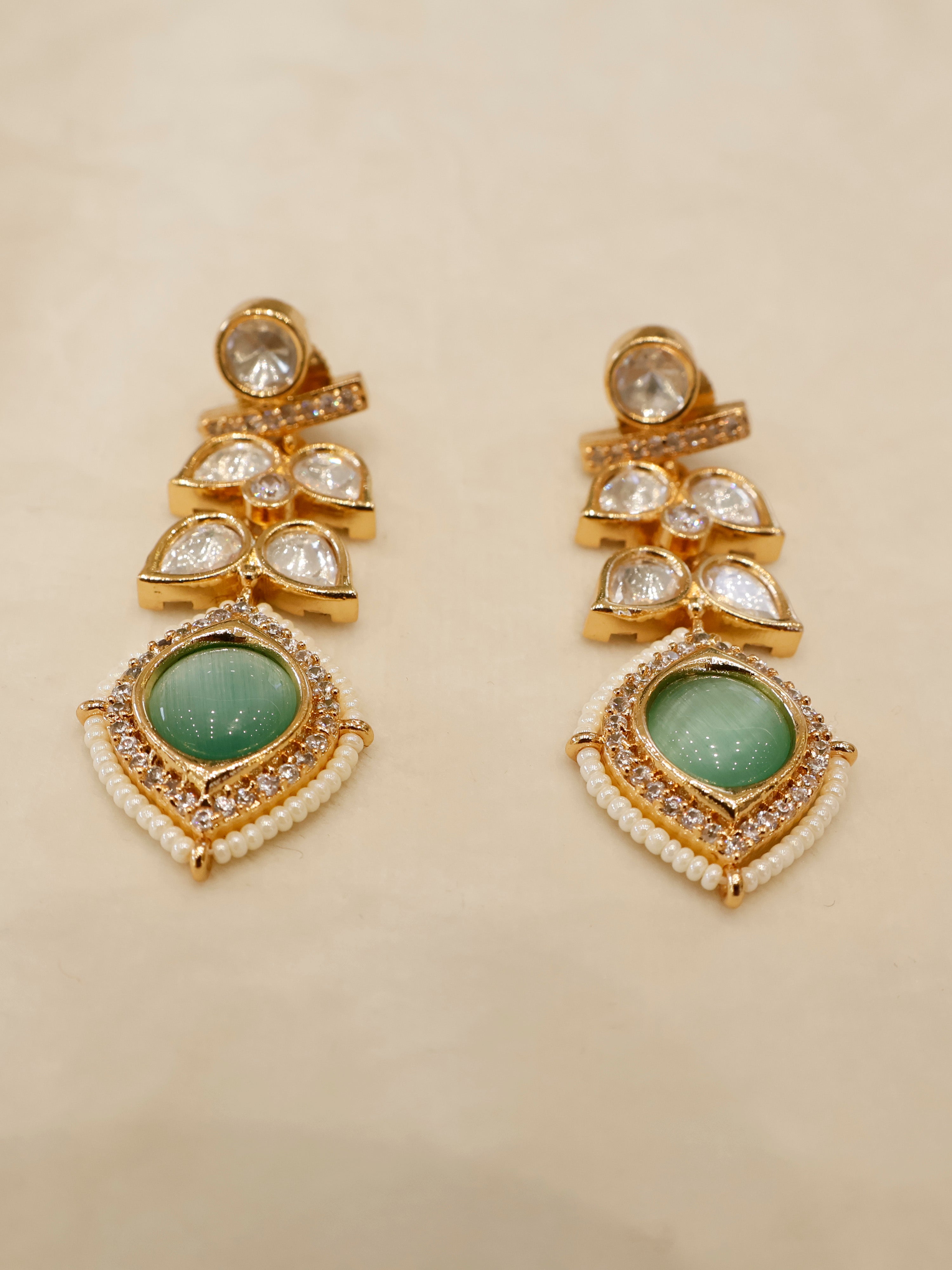 Aanura Peacock Green Kundan Necklace & Earrings Set