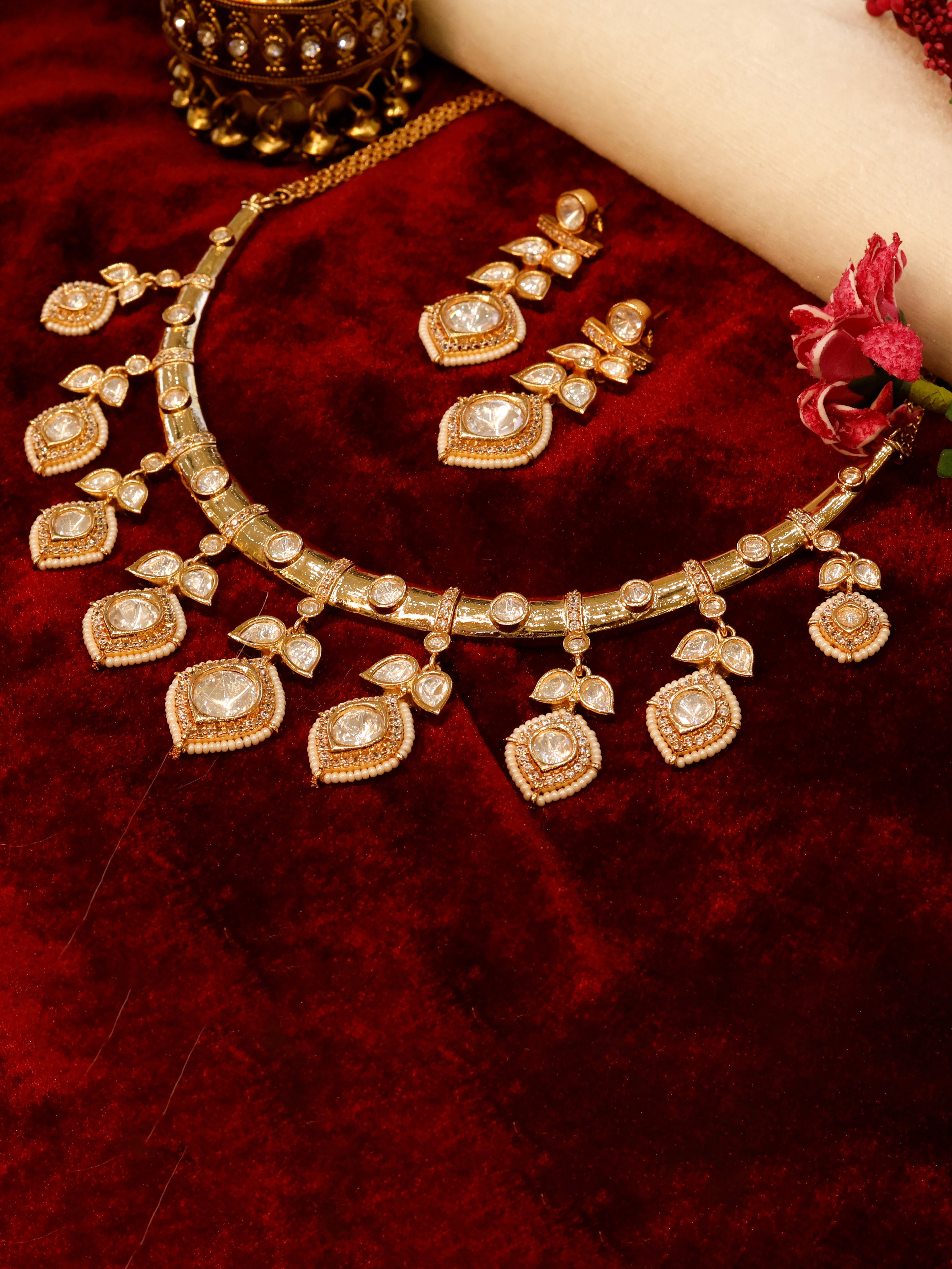Aanura Peacock Green Kundan Necklace & Earrings Set