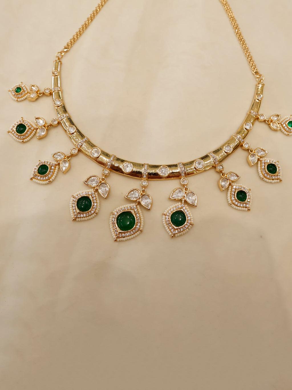 Aanura Peacock Green Kundan Necklace & Earrings Set