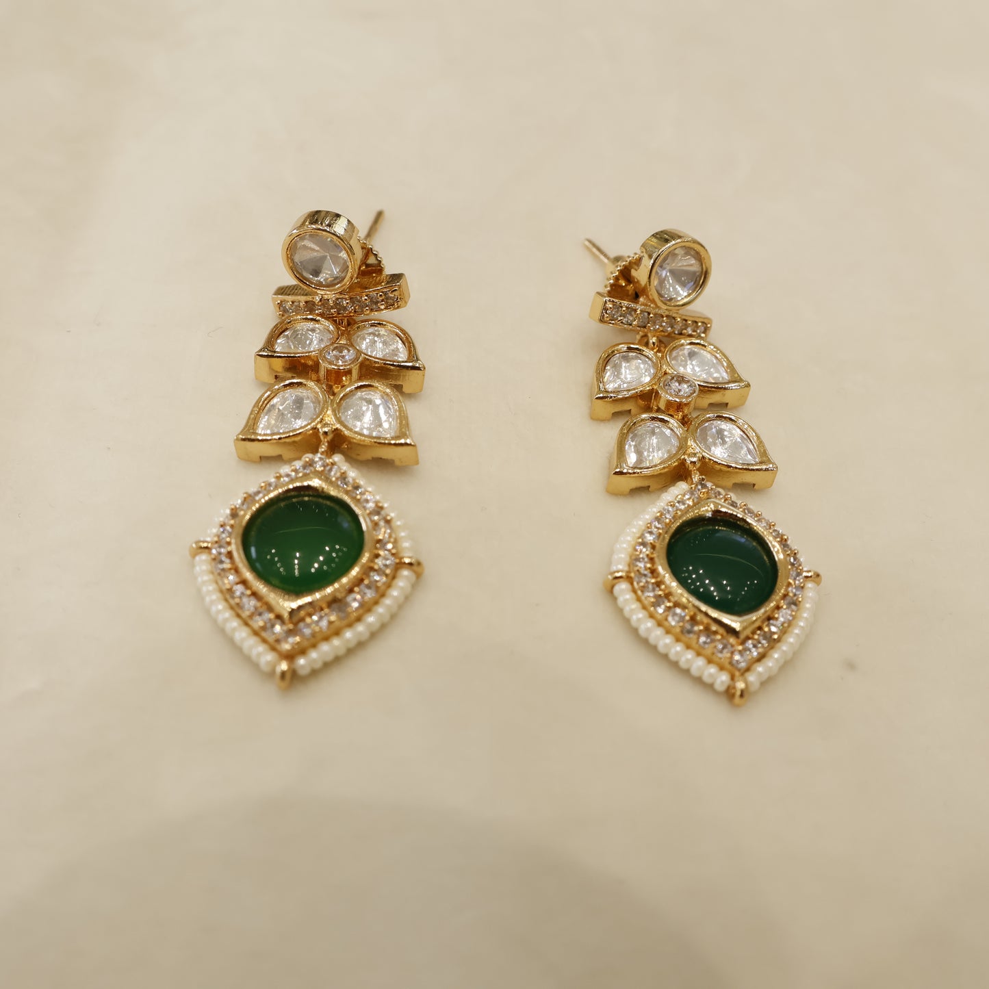 Aanura Peacock Green Kundan Necklace & Earrings Set