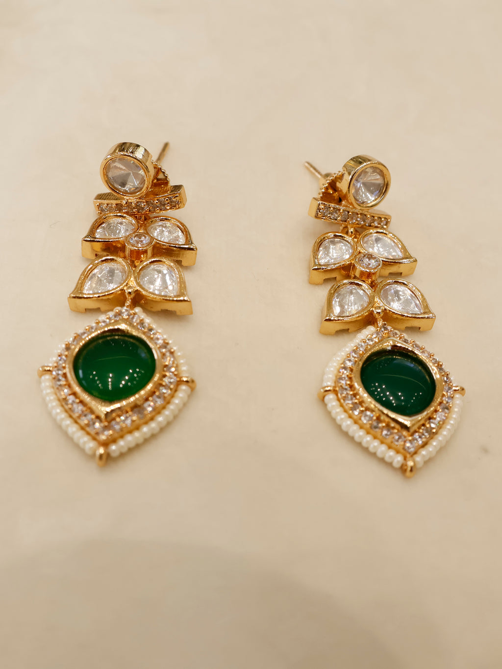 Aanura Peacock Green Kundan Necklace & Earrings Set