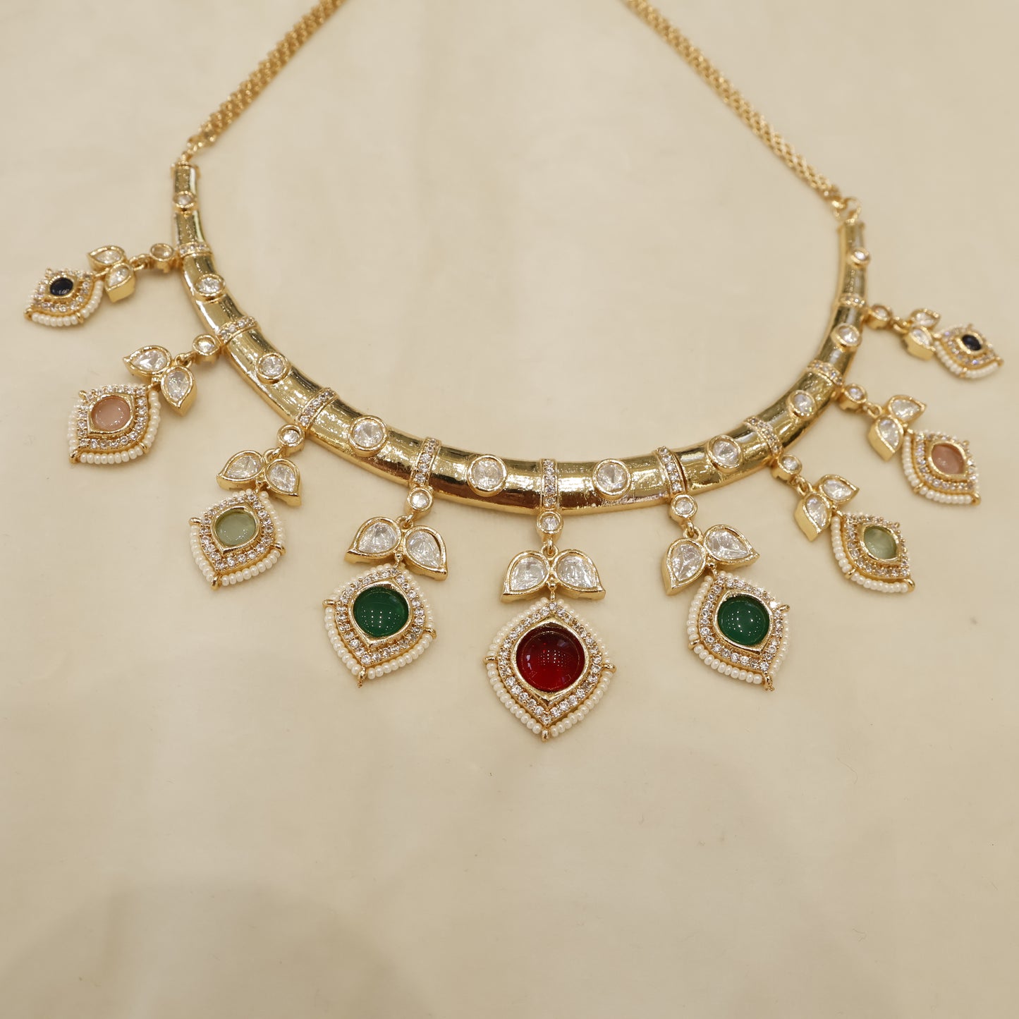 Aanura Peacock Green Kundan Necklace & Earrings Set