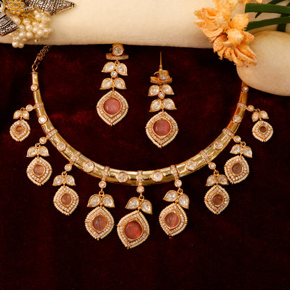 Aanura Peacock Green Kundan Necklace & Earrings Set