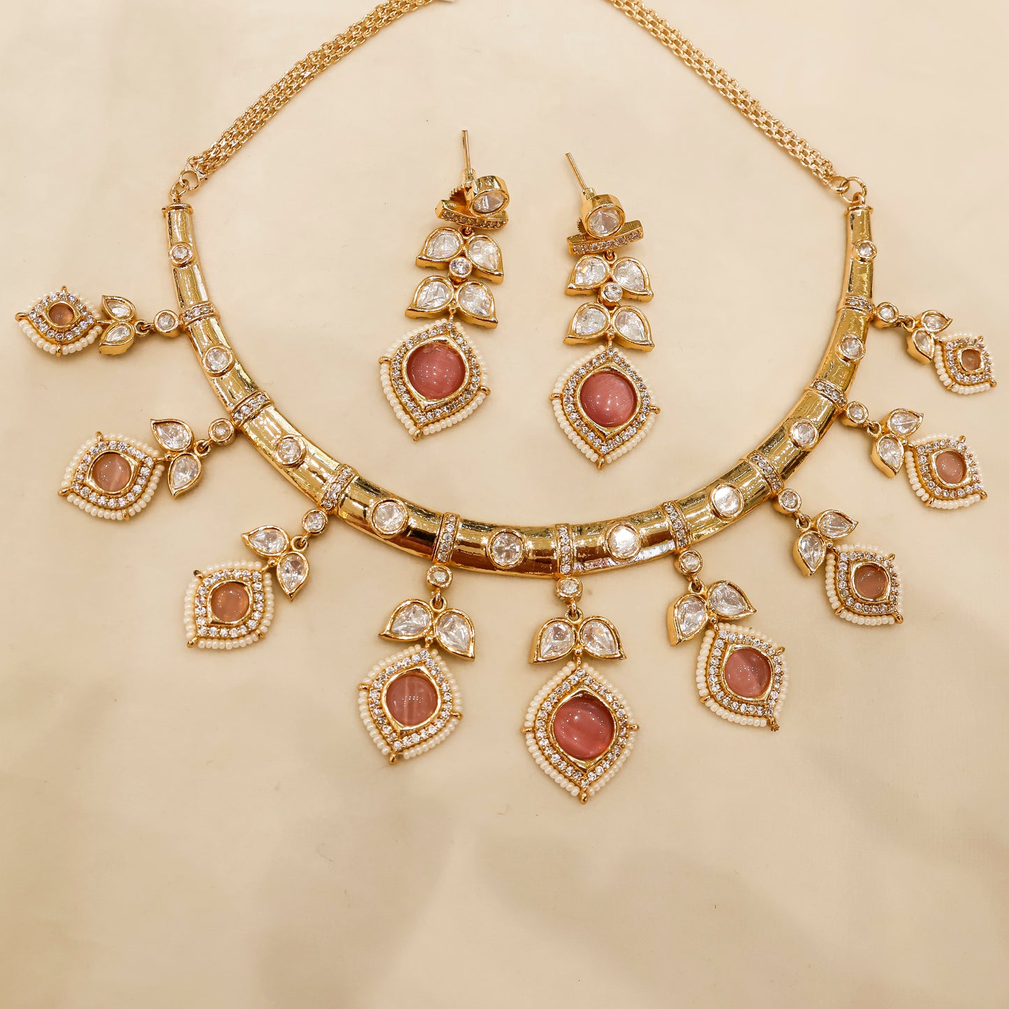 Aanura Peacock Green Kundan Necklace & Earrings Set