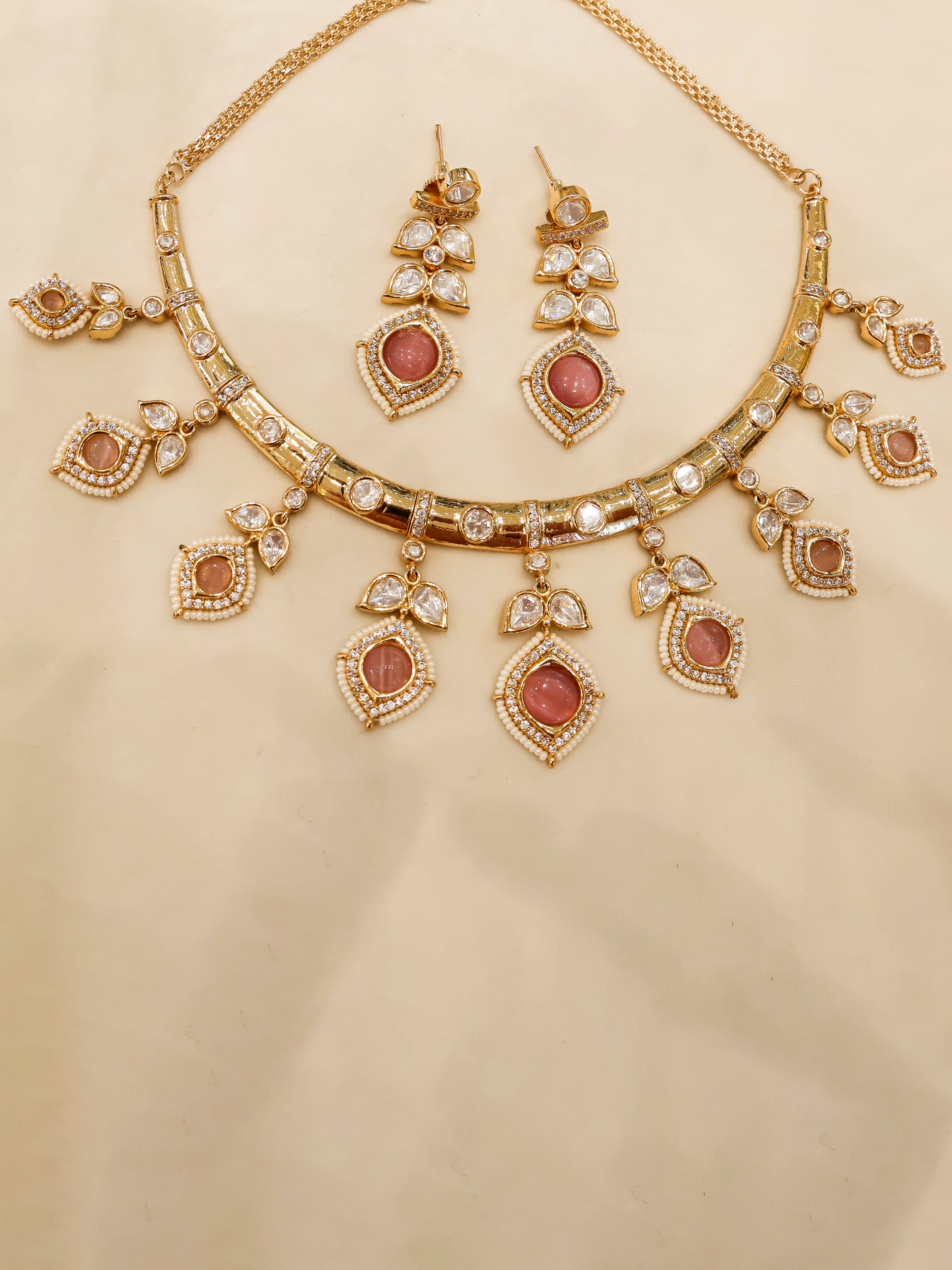Aanura Peacock Green Kundan Necklace & Earrings Set