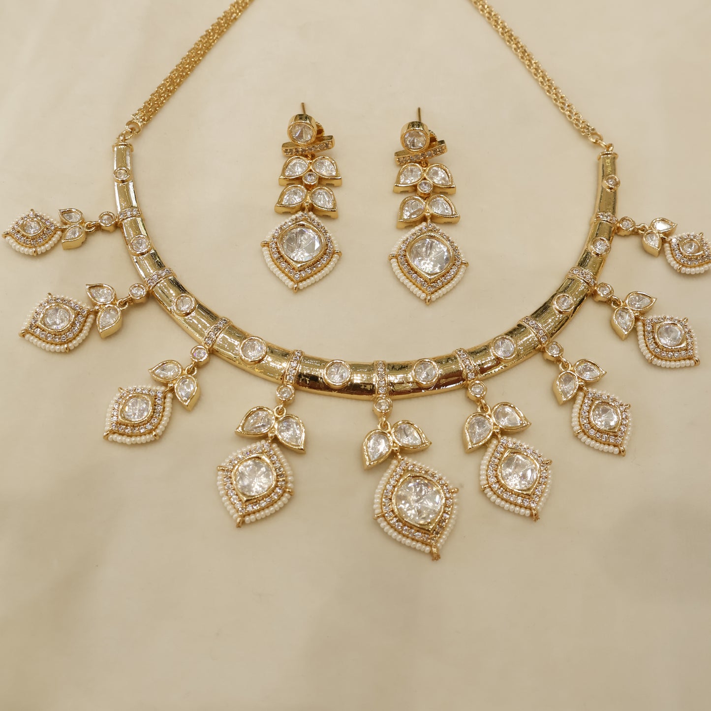 Aanura Peacock Green Kundan Necklace & Earrings Set