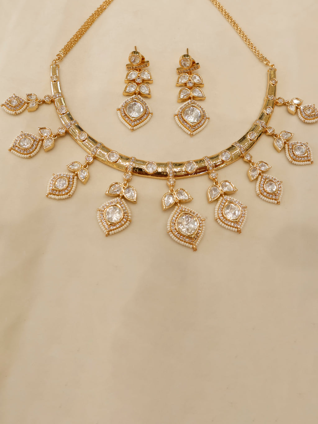 Aanura Peacock Green Kundan Necklace & Earrings Set