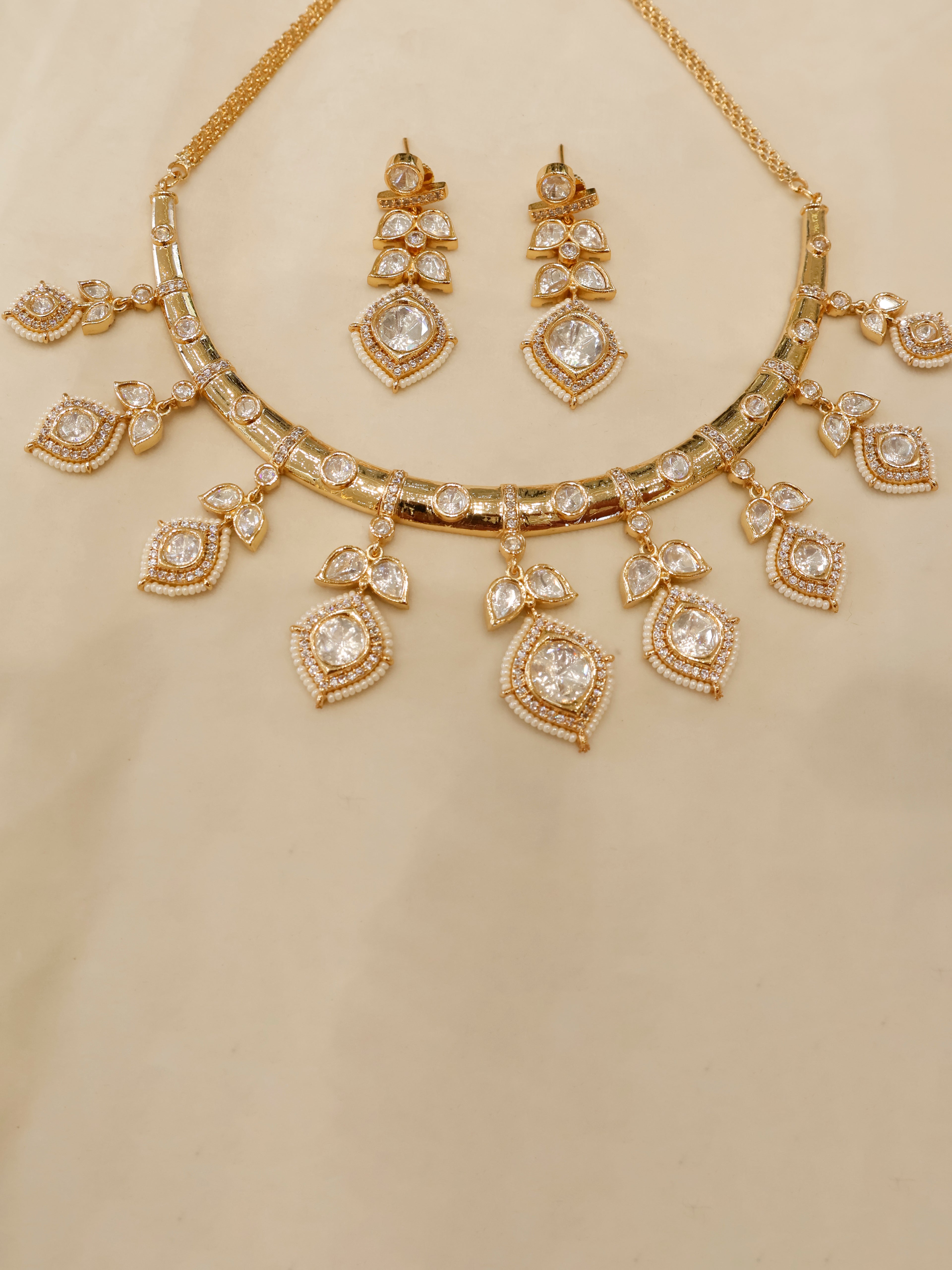 Aanura Peacock Green Kundan Necklace & Earrings Set