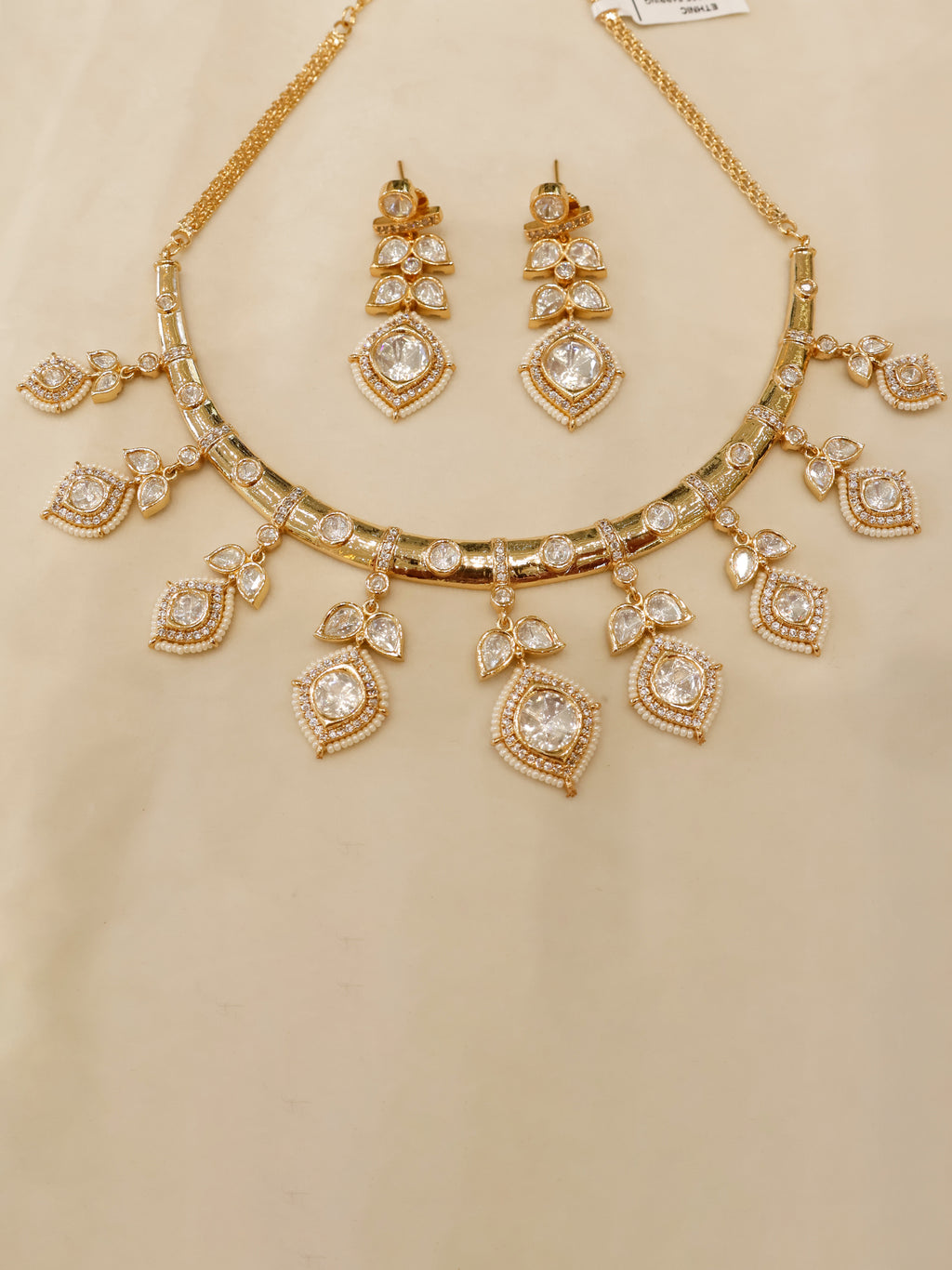 Aanura Peacock Green Kundan Necklace & Earrings Set