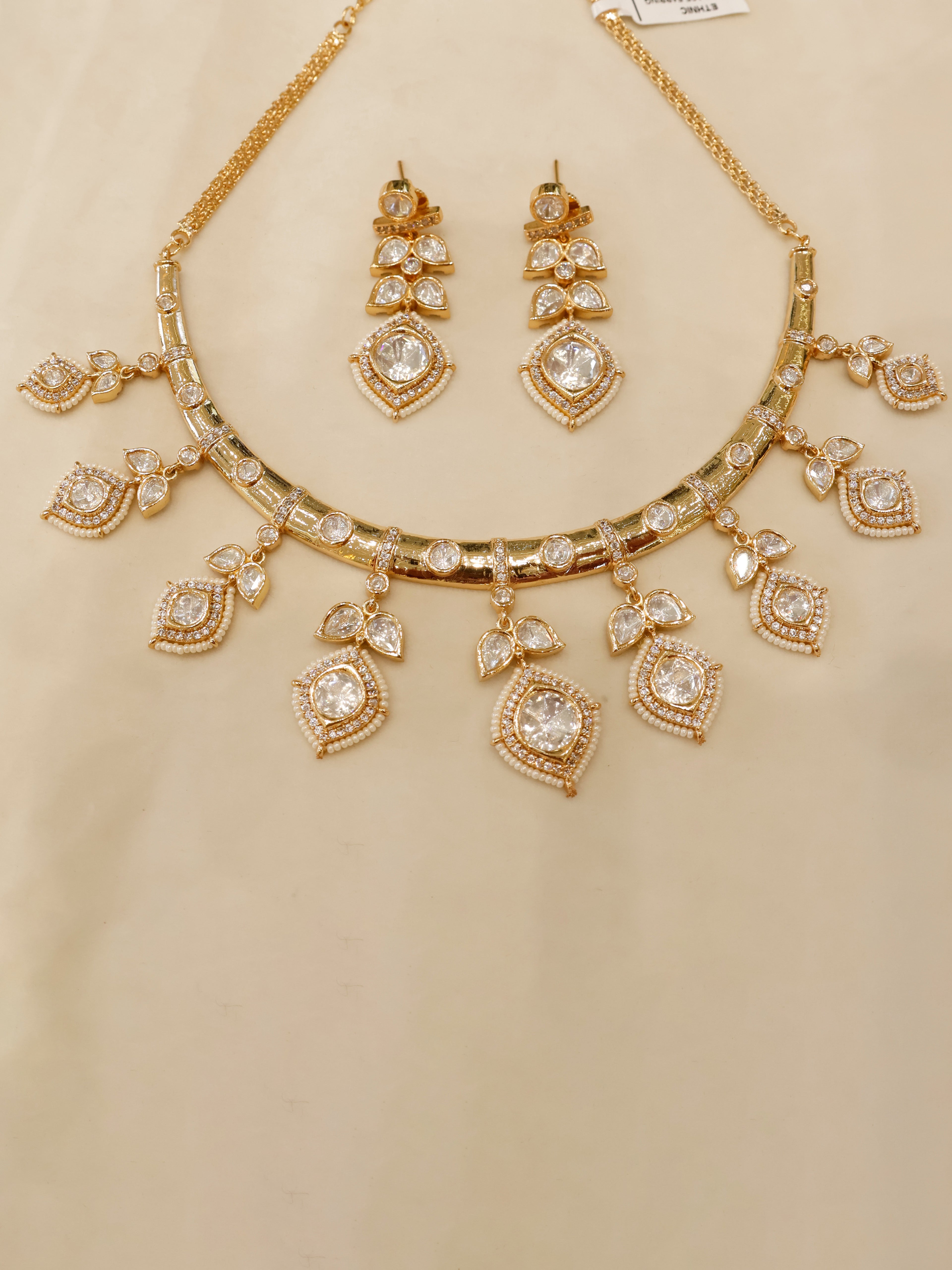 Aanura Peacock Green Kundan Necklace & Earrings Set