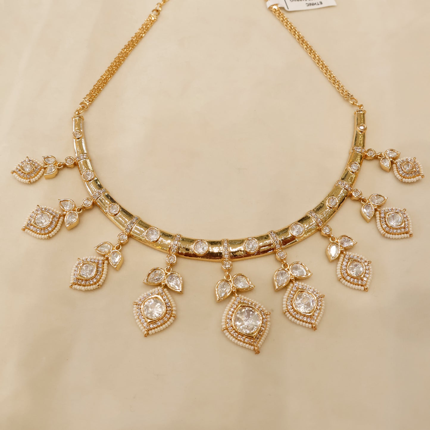 Aanura Peacock Green Kundan Necklace & Earrings Set