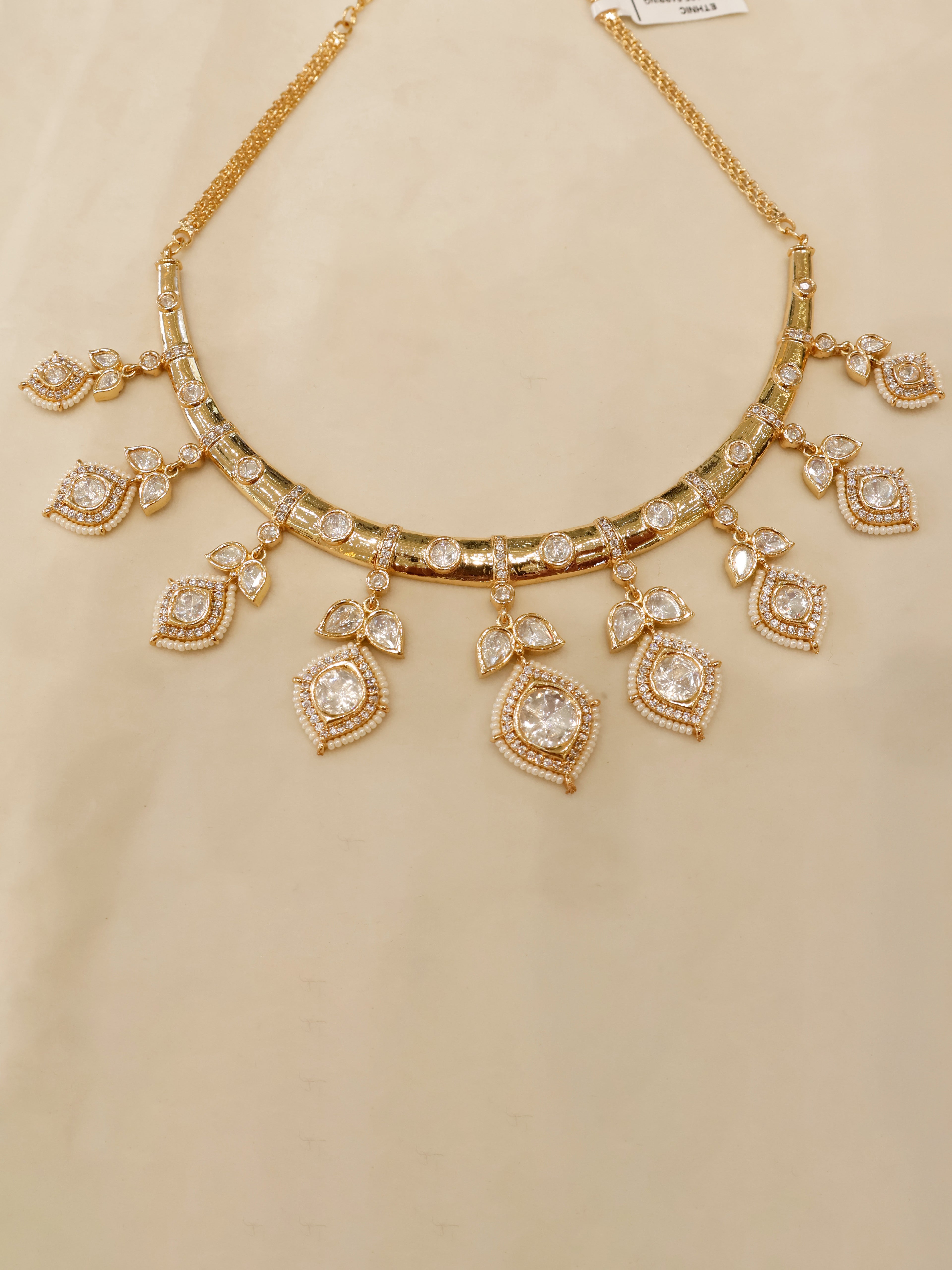 Aanura Peacock Green Kundan Necklace & Earrings Set
