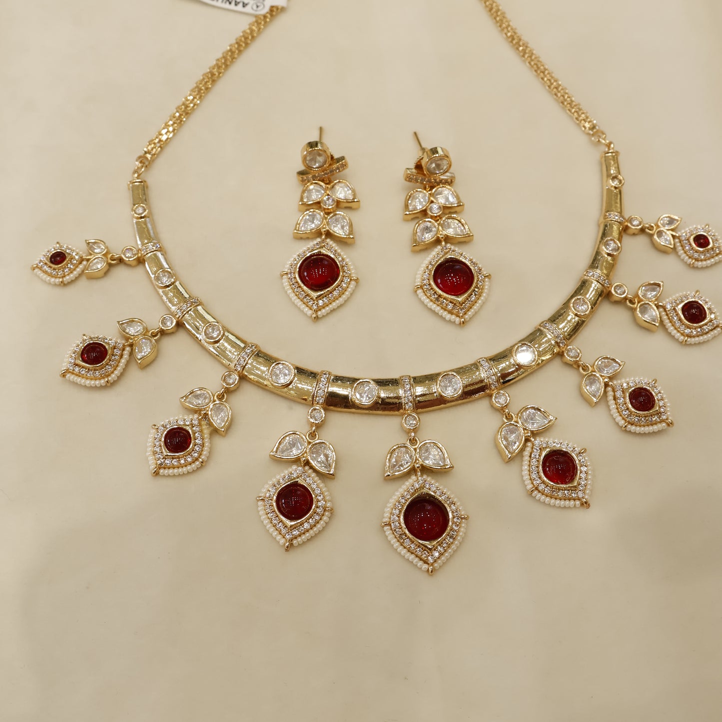 Aanura Peacock Green Kundan Necklace & Earrings Set