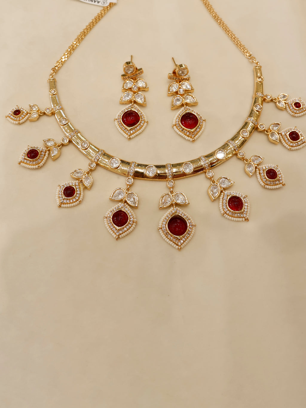 Aanura Peacock Green Kundan Necklace & Earrings Set