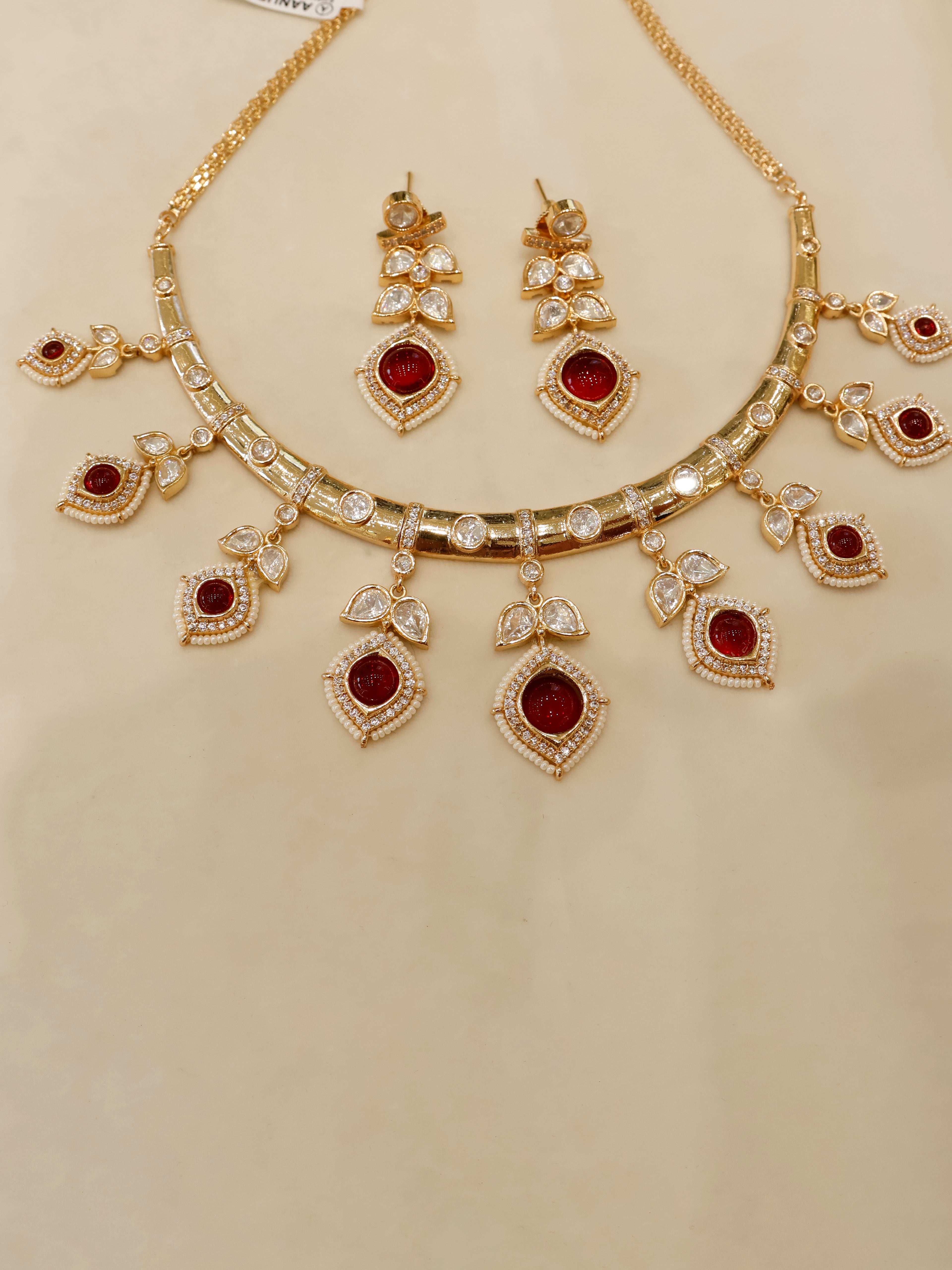 Aanura Peacock Green Kundan Necklace & Earrings Set