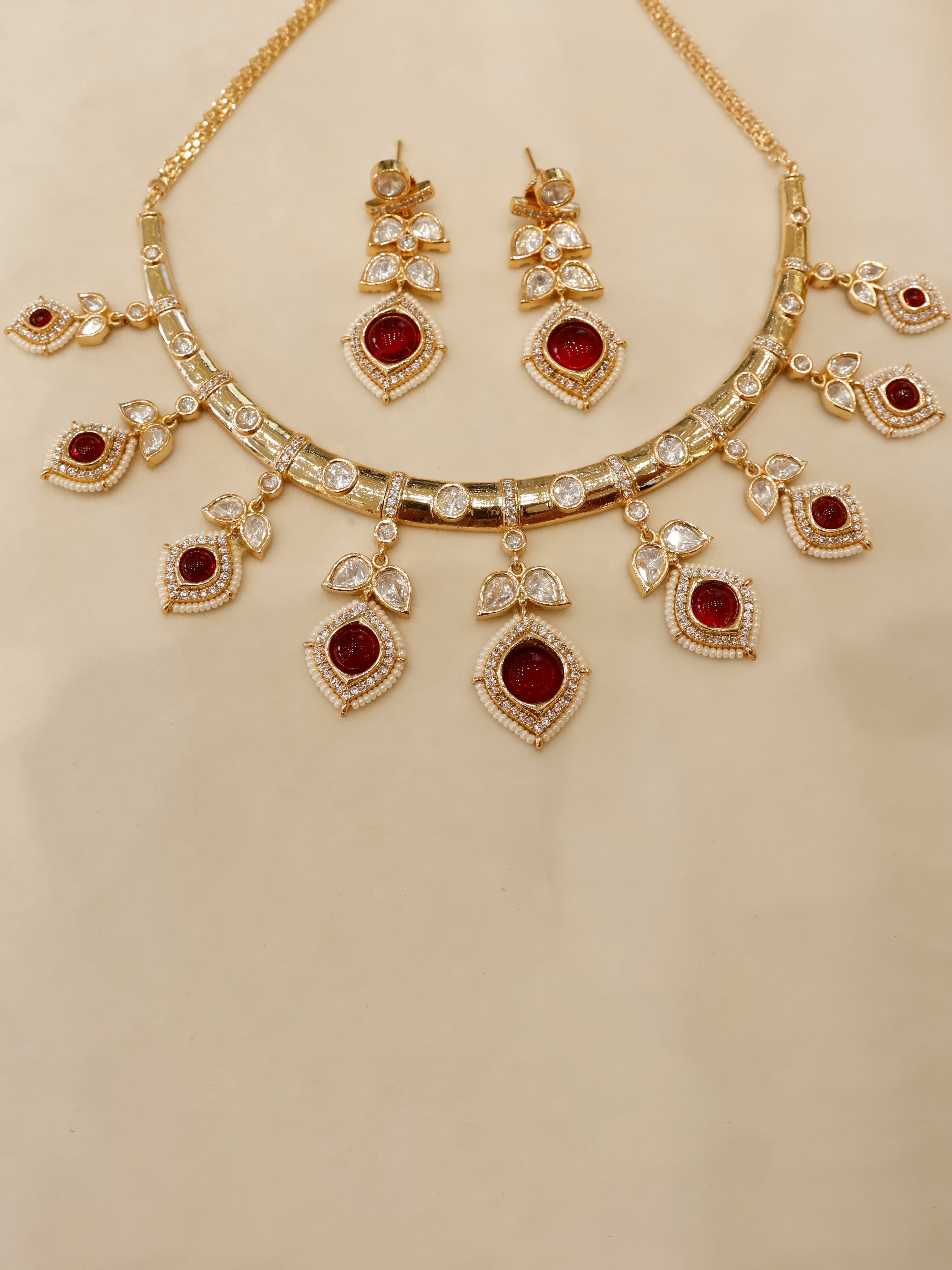 Aanura Peacock Green Kundan Necklace & Earrings Set