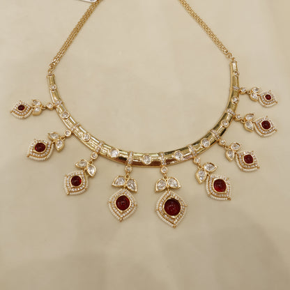 Aanura Peacock Green Kundan Necklace & Earrings Set