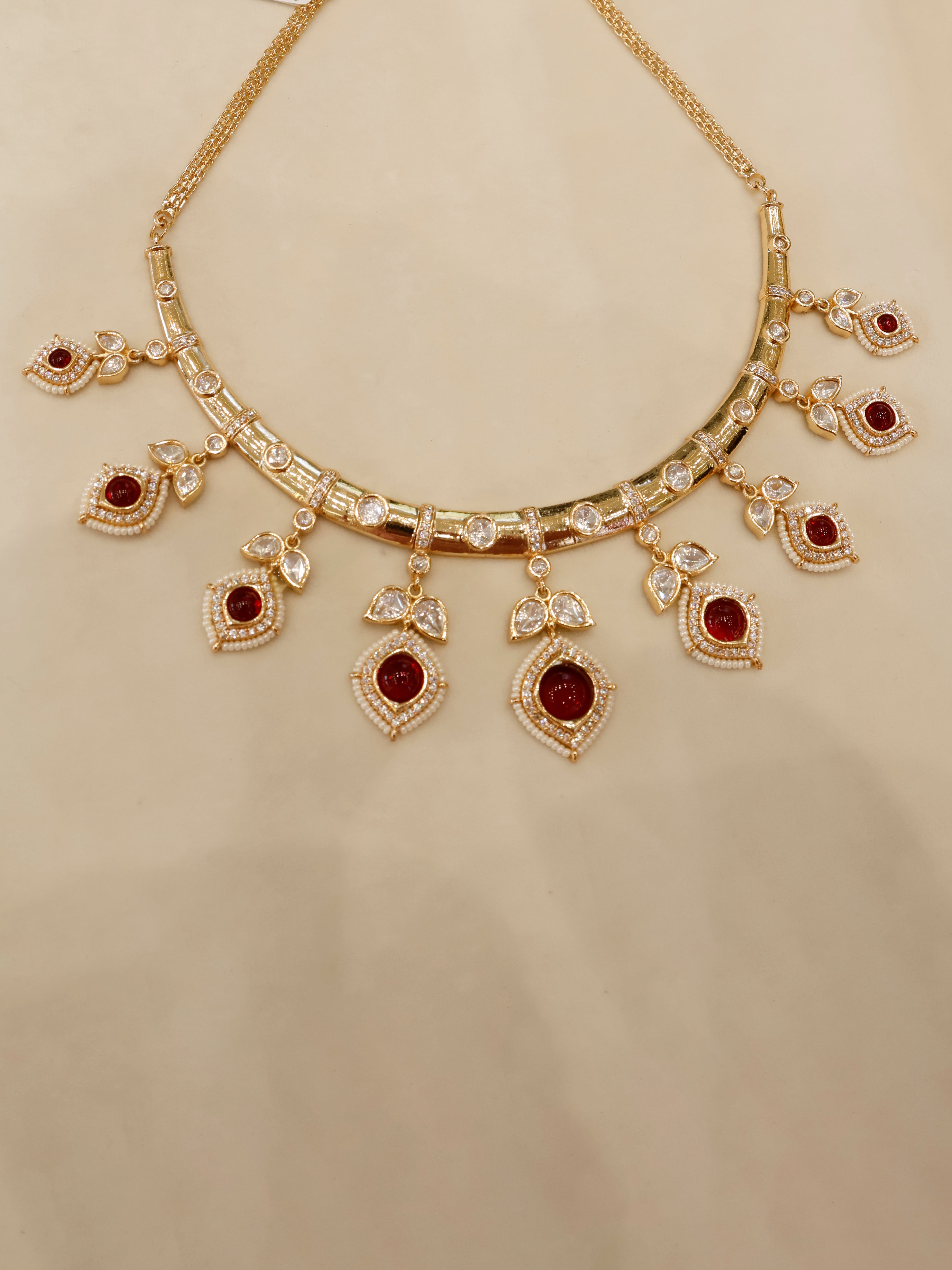 Aanura Peacock Green Kundan Necklace & Earrings Set