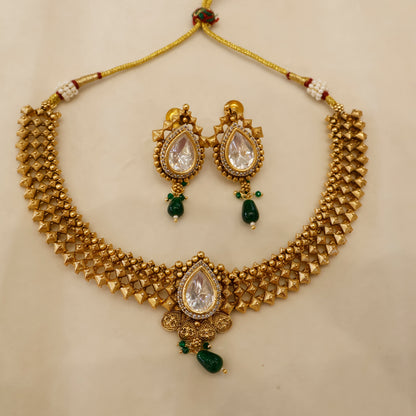 Aanura Antique Pearl Drop Kundan Choker Necklace Set