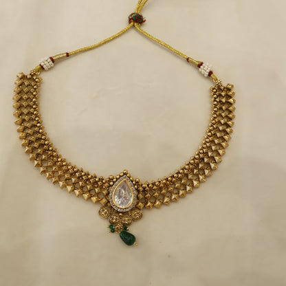 Aanura Antique Pearl Drop Kundan Choker Necklace Set