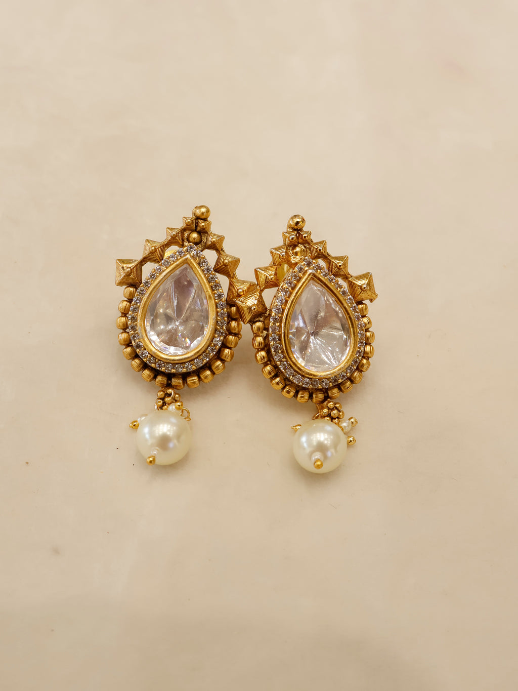 Aanura Antique Pearl Drop Kundan Choker Necklace Set