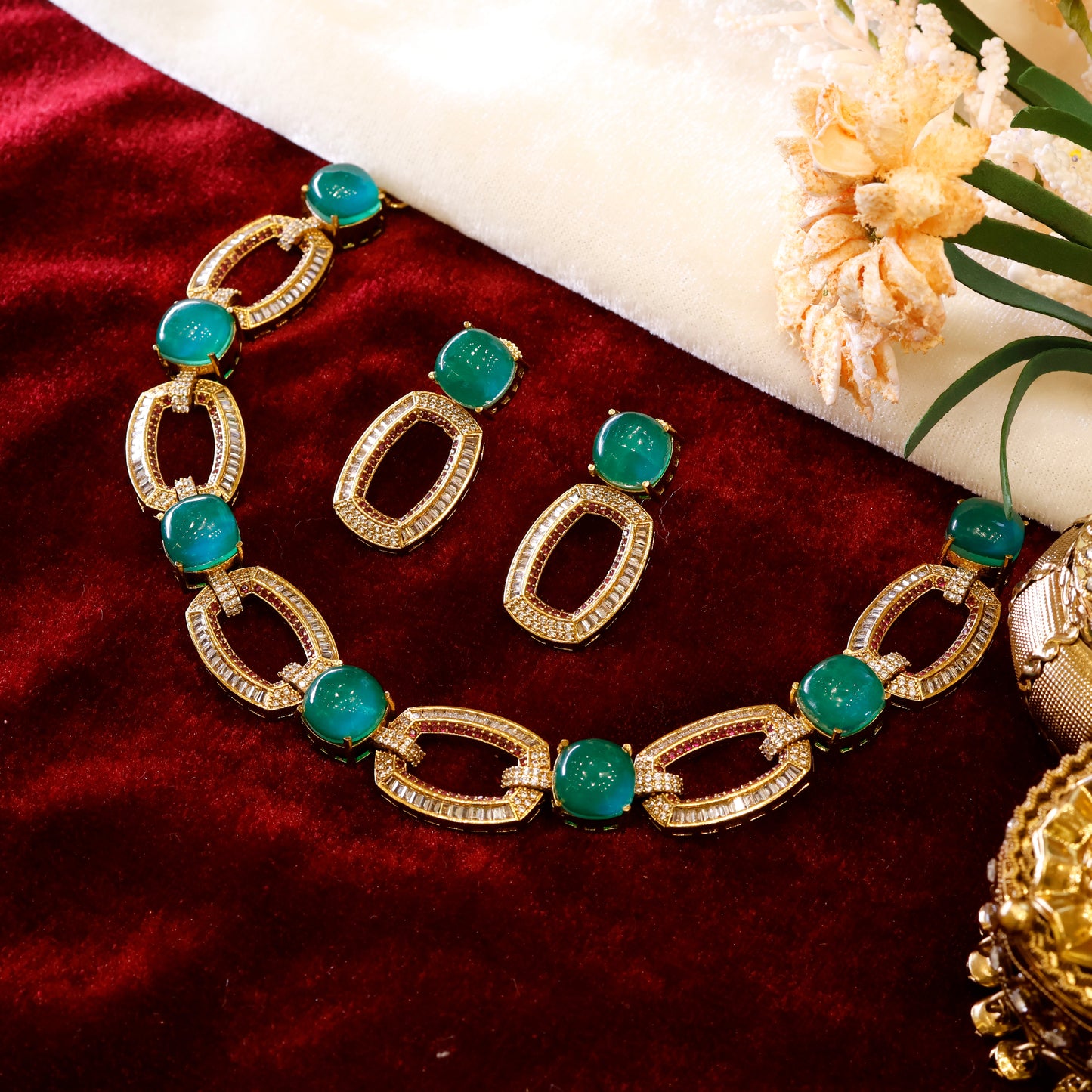 Aanura Gold-Plated Purple Stone Necklace Set