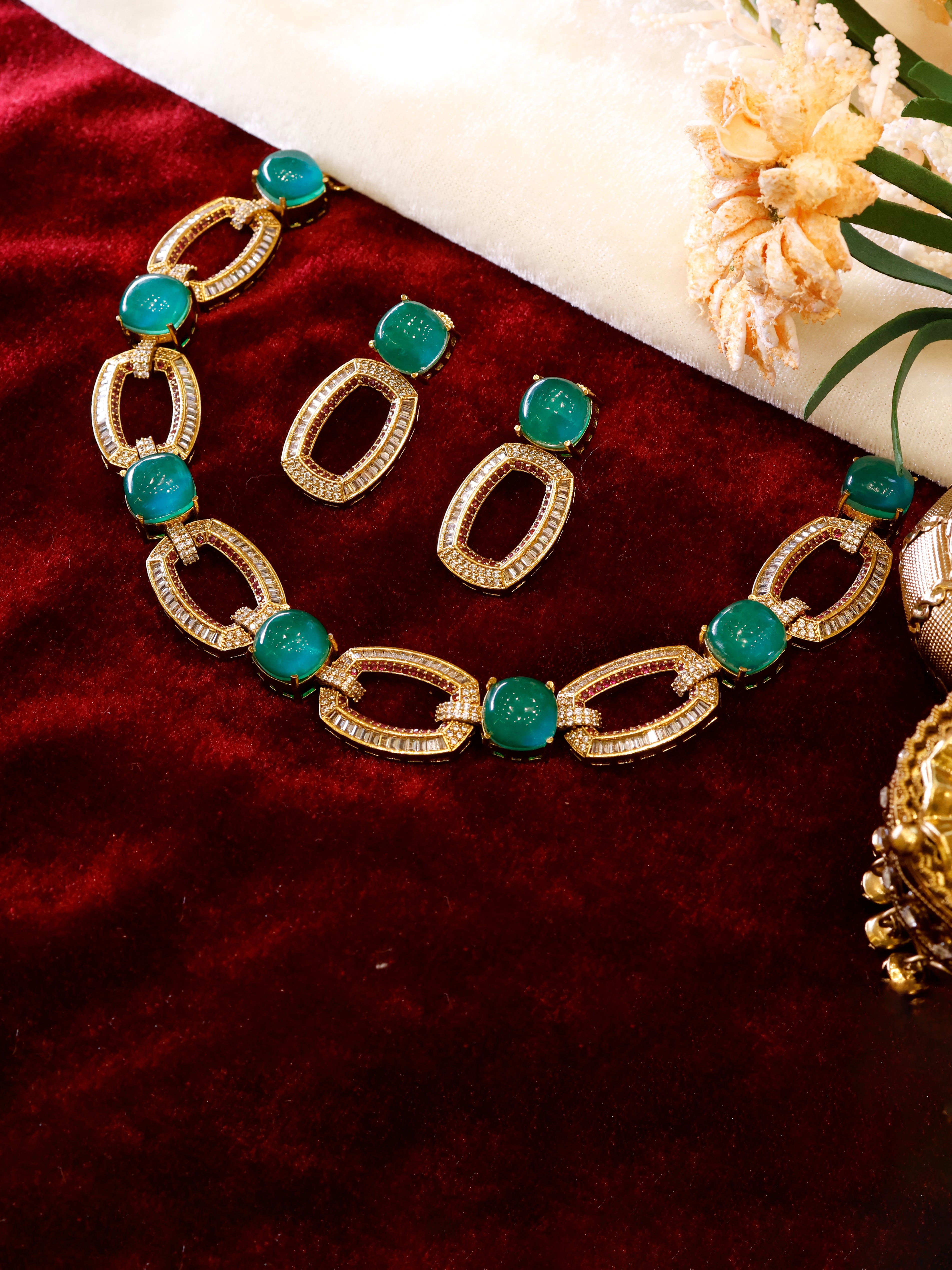 Aanura Gold-Plated Purple Stone Necklace Set