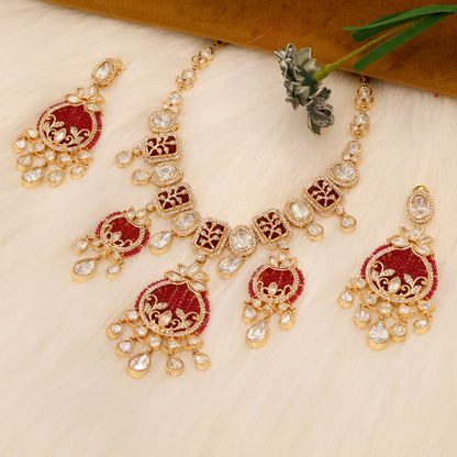 Aanura Green Beaded Kundan Necklace & Earrings Set