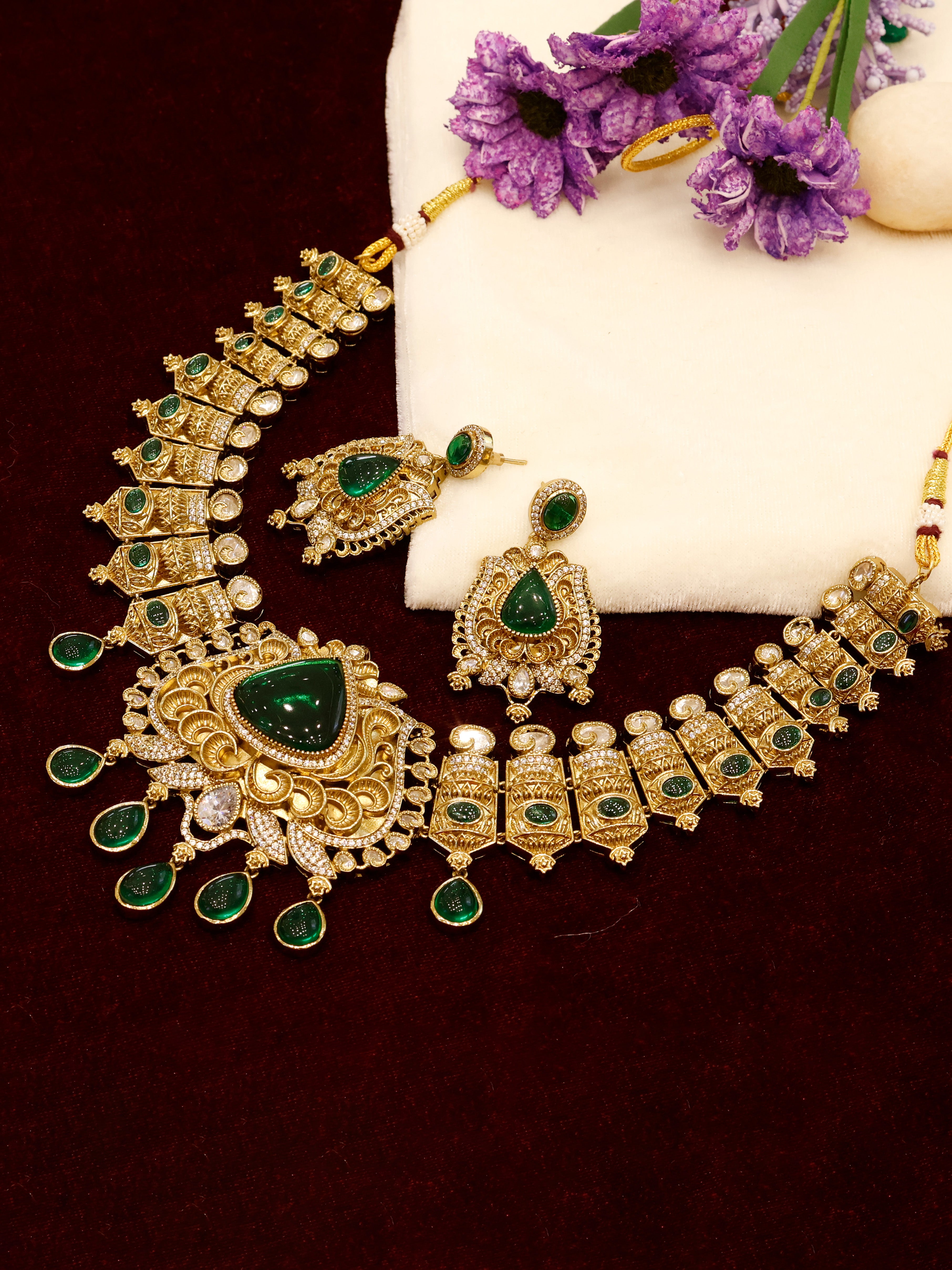 Aanura Antique Bridal Necklace with Ruby Red Stones
