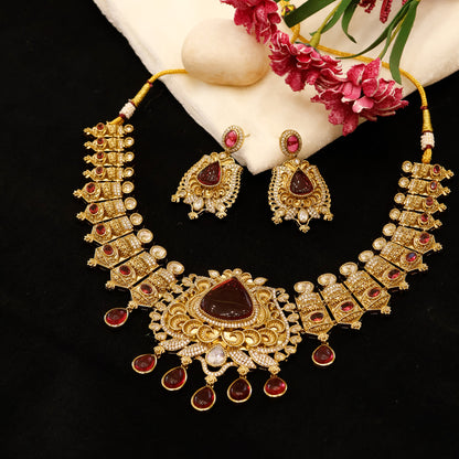 Aanura Antique Bridal Necklace with Ruby Red Stones