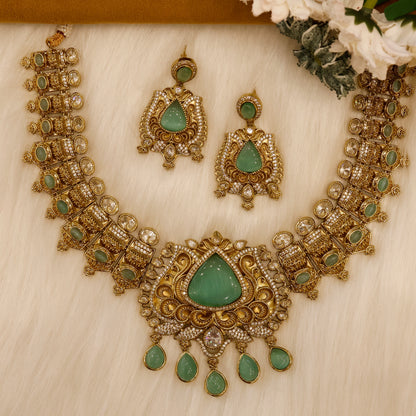 Aanura Antique Bridal Necklace with Ruby Red Stones