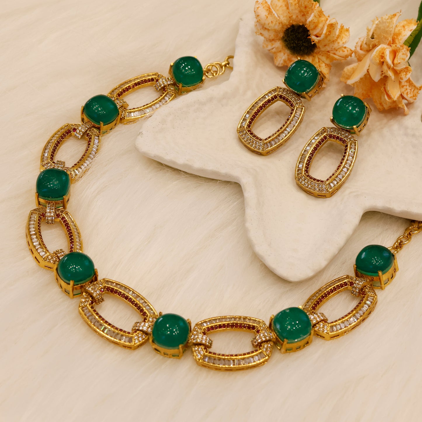 Aanura Gold-Plated Purple Stone Necklace Set