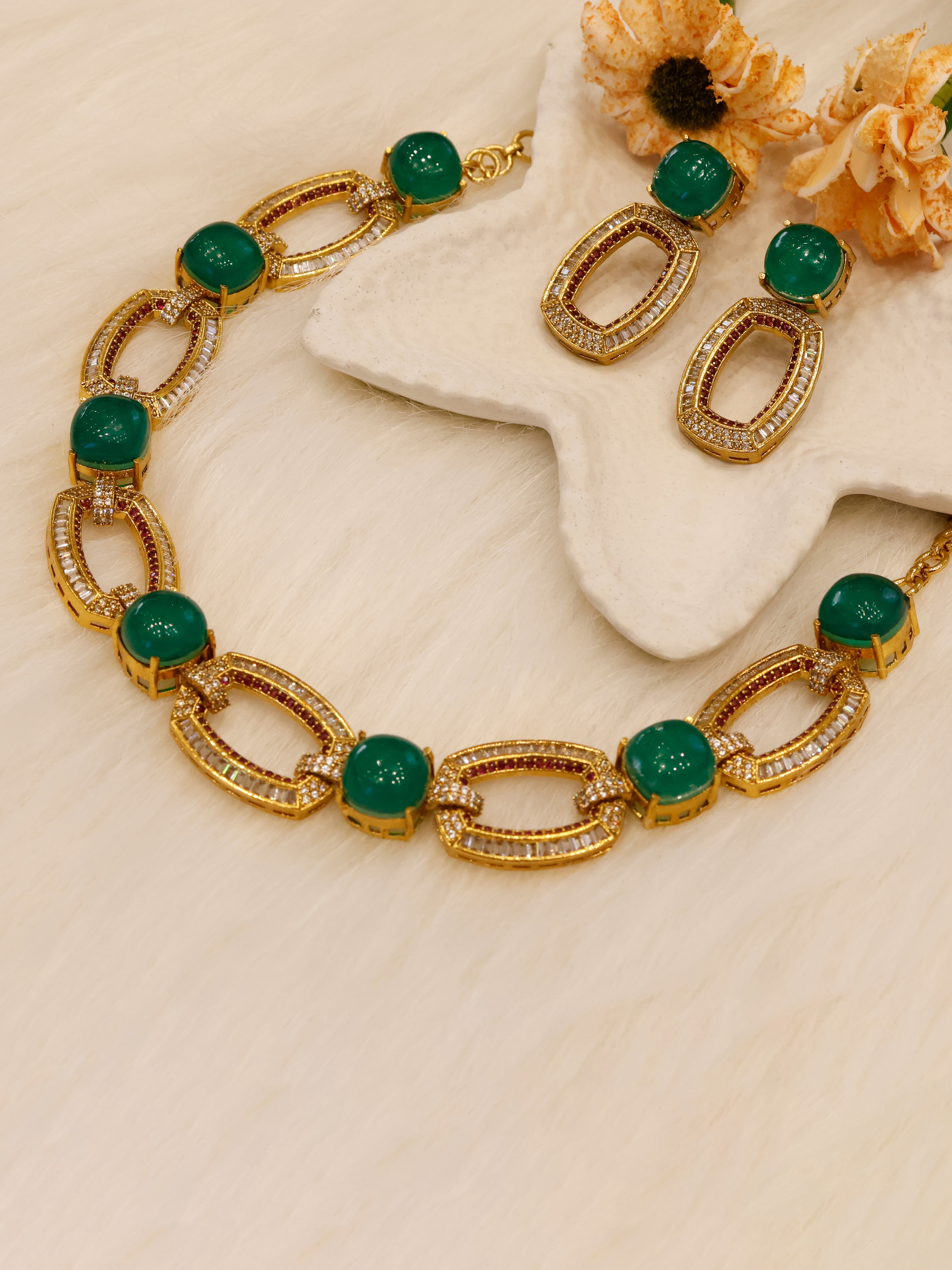 Aanura Gold-Plated Purple Stone Necklace Set