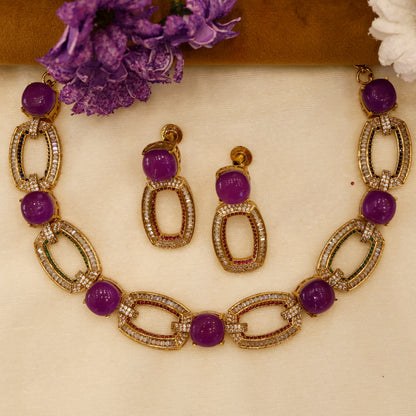 Aanura Gold-Plated Purple Stone Necklace Set