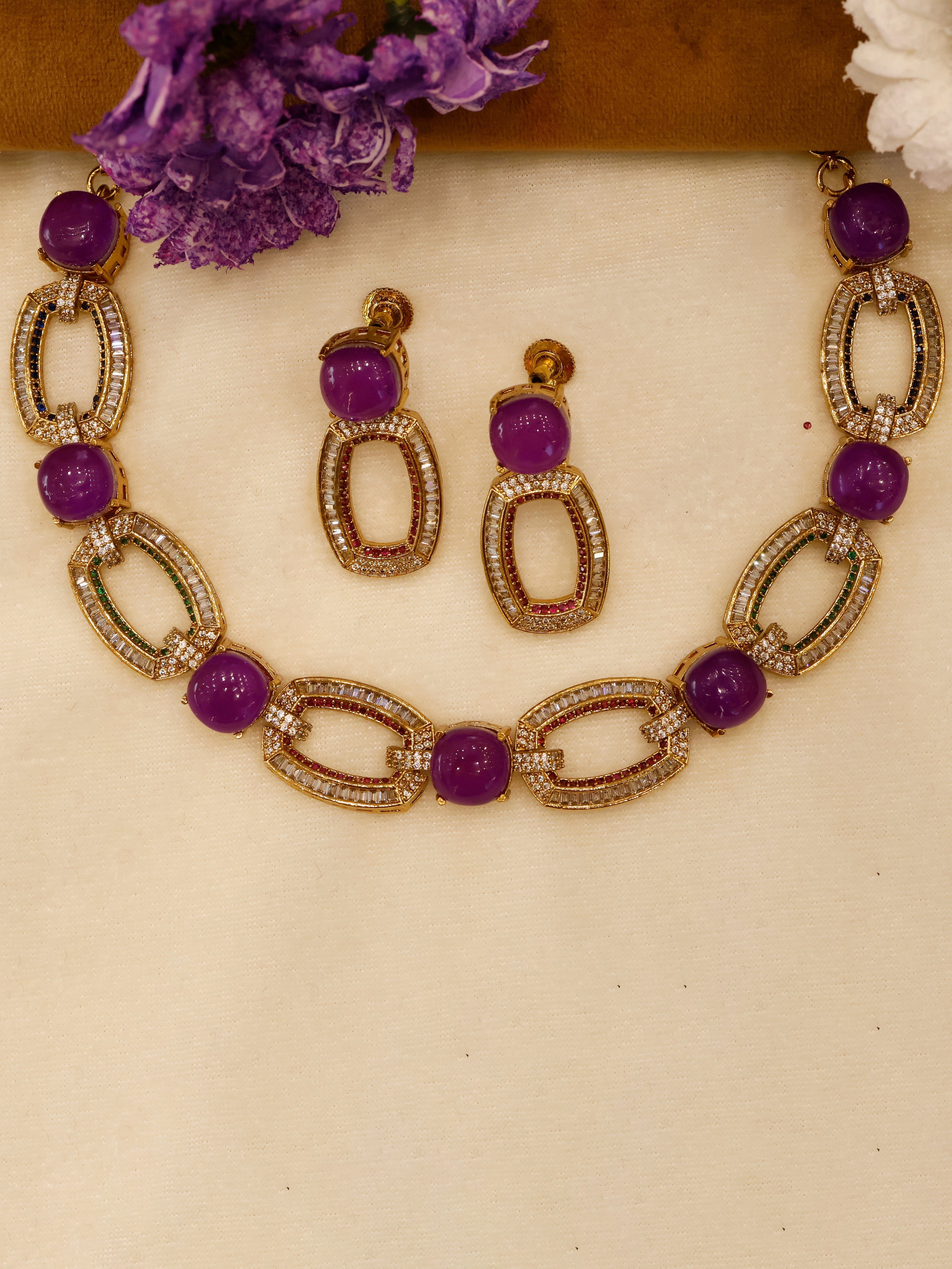 Aanura Gold-Plated Purple Stone Necklace Set