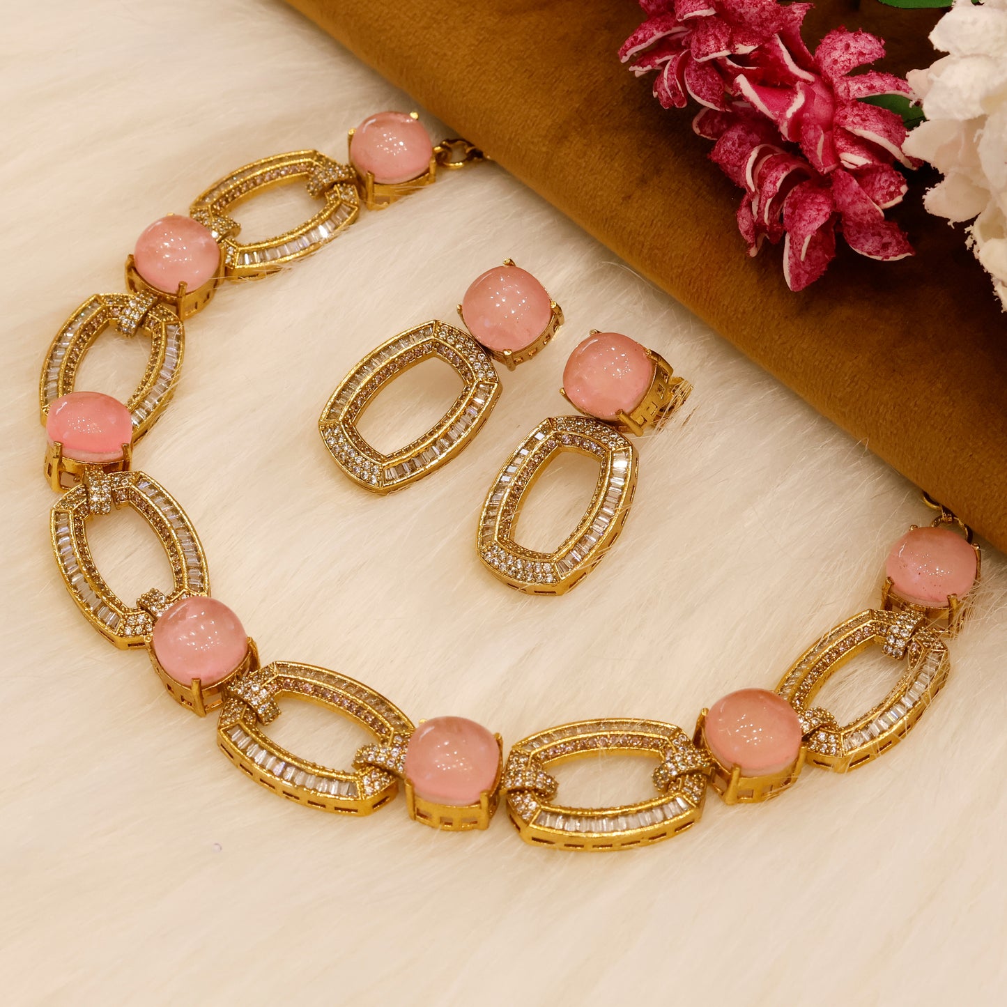 Aanura Gold-Plated Purple Stone Necklace Set