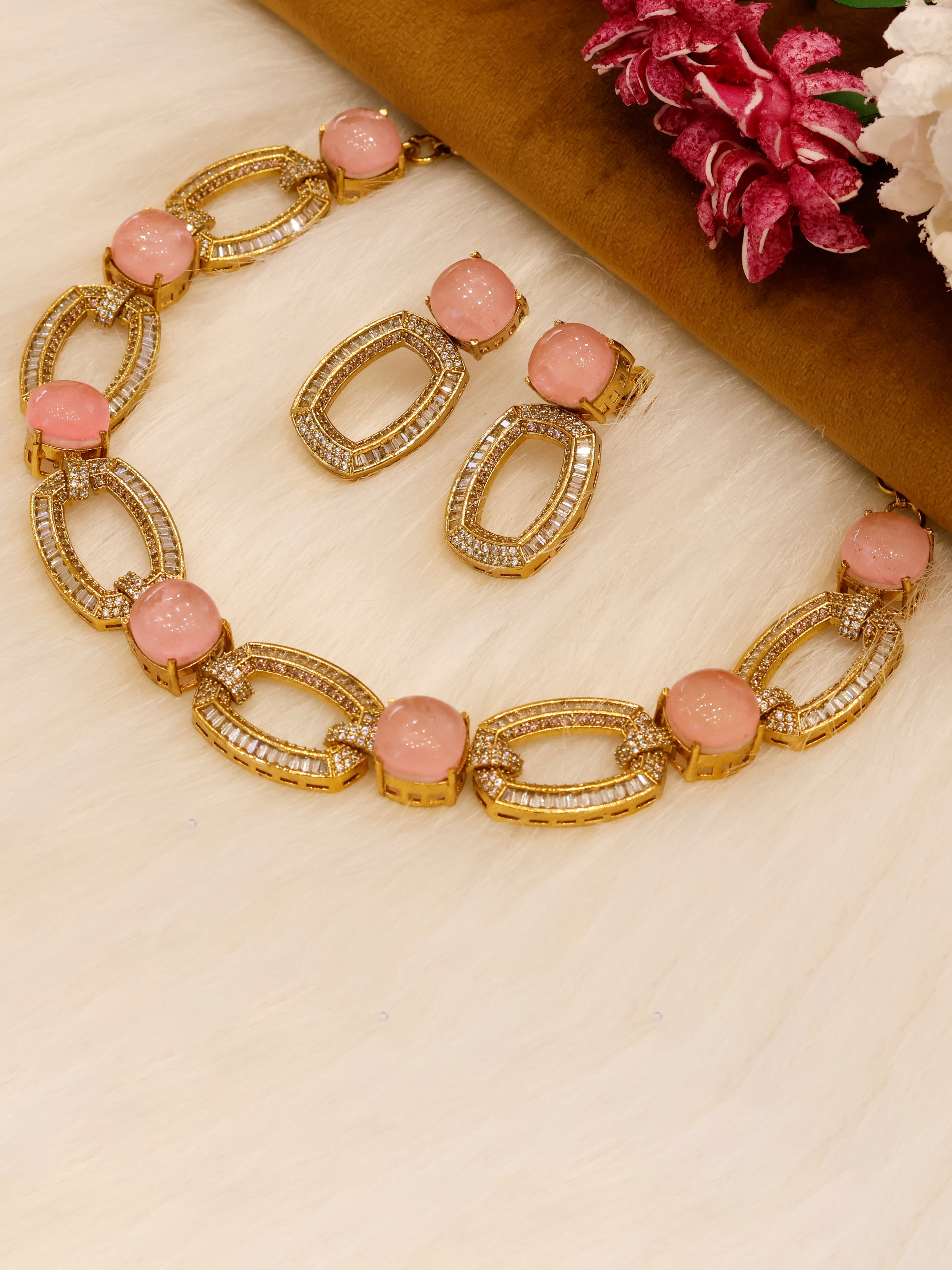 Aanura Gold-Plated Purple Stone Necklace Set
